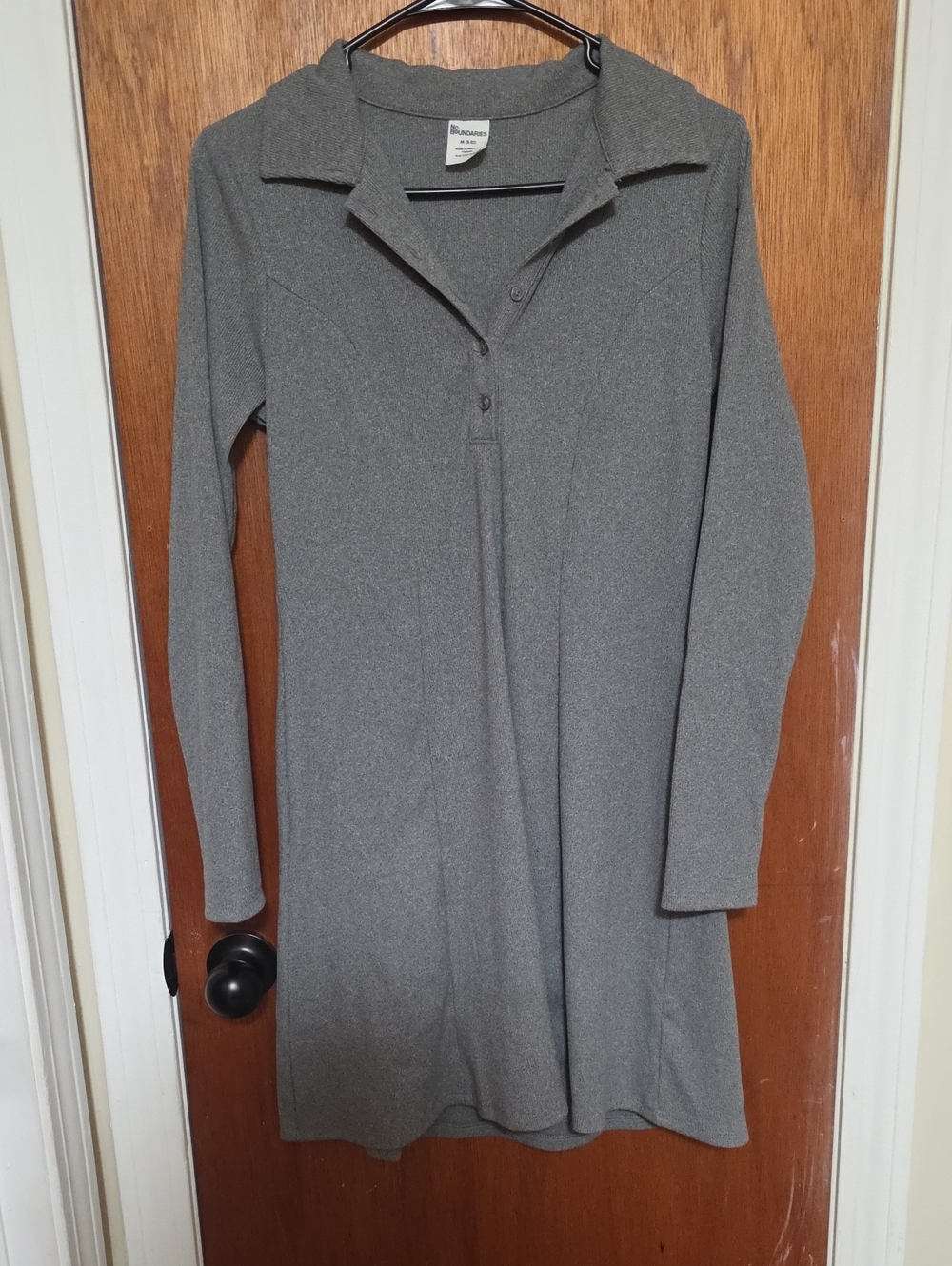 No Boundaries Gray Ribbed Polo Dress
